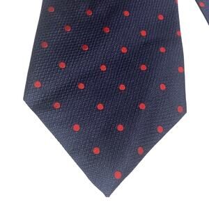 Lauren Ralph Lauren Men's Navy Blue/ Red Dot Silk Neck Tie 100% Silk 55”x3.75”
